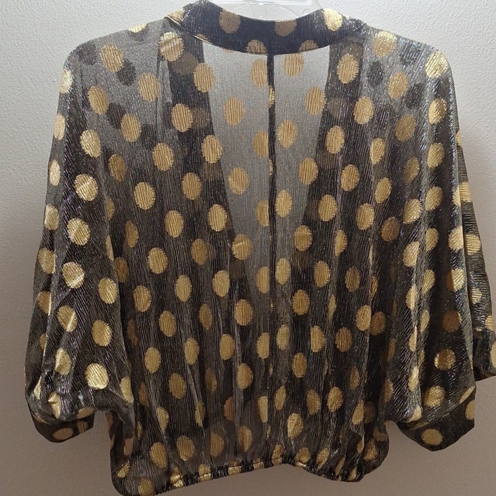 Traffic People Gold Polka Dot Sheer Women's Top